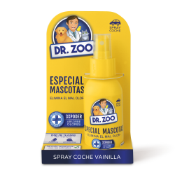 DR ZOO Ambientador de coche en spray de vainilla - Especial para mascotas - Absorbe olores de mascotas - 90 ml