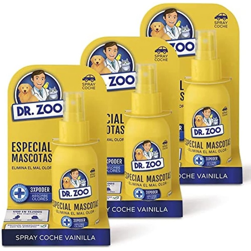 Confezione da 3 deodoranti spray per auto DR ZOO alla vaniglia - Speciale per animali domestici - Assorbe gli odori degli animal-DR ZOO ASSORBE L'ODORE DEGLI ANIMALI DOMESTICI-HOSTENATURA