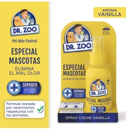 Pack 3x DR ZOO Ambientador Spray Coche Vainilla - Especial Mascotas - Absorbe olores de Mascotas - 90ml