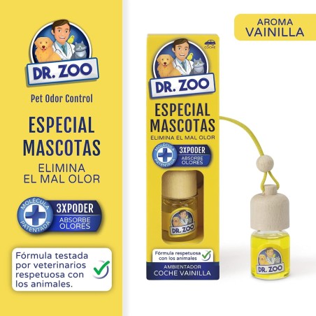DR ZOO Ambientador Coche Vainilla - Especial Mascotas - Absorbe olores de Mascotas