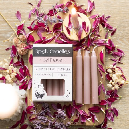 VELAS HECHIZO SPELL CANDLES - SELF LOVE - HECHIZO AMOR - PAQUETE 12 VELAS ROSAS- SPIRIT OF EQUINOX