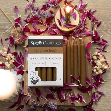 VELAS HECHIZO SPELL CANDLES - TOMA A TIERRA - PAQUETE 12 VELAS MARRONES - SPIRIT OF EQUINOX
