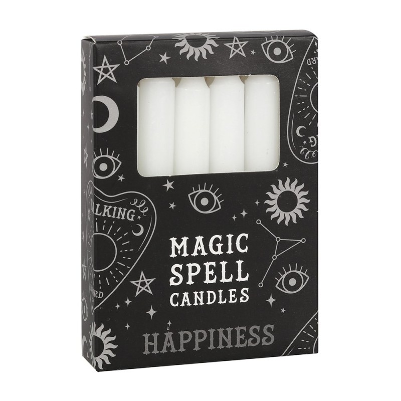 BOUGIES MAGIC SPELL - BONHEUR - FÉLICITÉ - PAQUET DE 12 BOUGIES BLANCHES - SPIRIT OF EQUINOX-BOUGIES MAGIQUES - BOUGIES DE SORTS MAGIQUES-HOSTENATURA