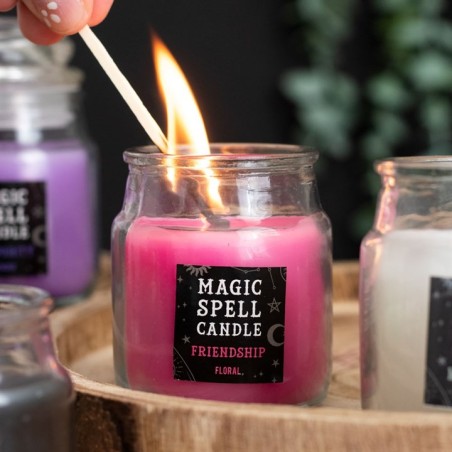 VELAS CRISTAL MÁGICA - MAGIC SPELL CANDLES - FRIENDSHIP - AMISTAD - VELA EN FRASCO DE CRISTAL ROSA FLORAL - SPIRIT OF EQUINOX