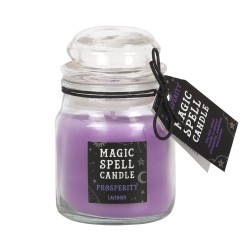 ESPELMES VIDRE MÀGICA - MAGIC SPELL - PROSPERITY - PROSPERITAT - ESPELMA EN FRASC DE VIDRE MORADA LAVANDA - SPIRIT OF EQUINOX