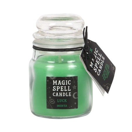 VELAS CRISTAL MÁGICA - MAGIC SPELL CANDLE - LUCK - SUERTE - VELA EN FRASCO DE CRISTAL MORADA TE VERDE - SPIRIT OF EQUINOX