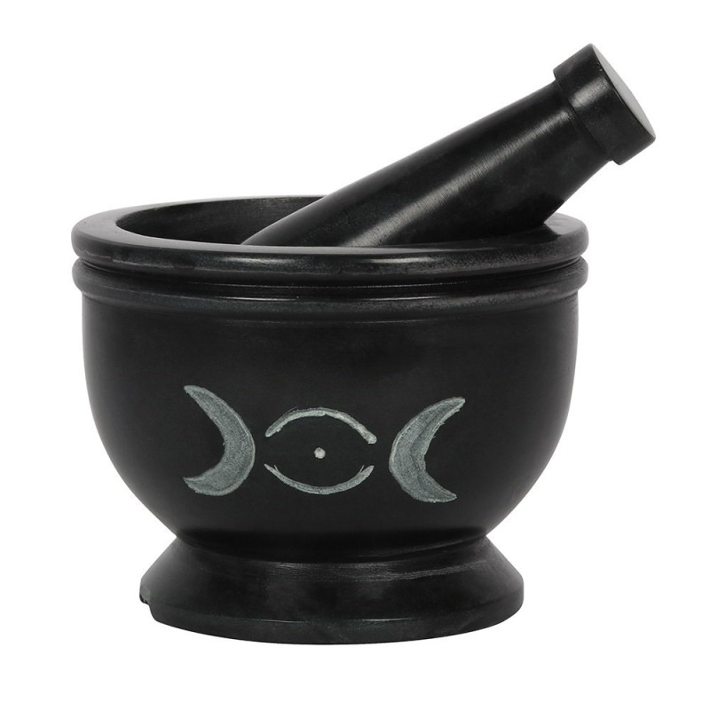 RITUAL MORTAR AND PESTLE - TRIPLE MOON - 9x9x9cm - SPIRIT OF EQUINOX-CAULDRONS AND BOWLS FOR RITUALS-HOSTENATURA