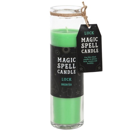 VELAS TUBO MÁGICA - MAGIC SPELL TUBE CANDLE - LUCK - SUERTE - VELA TUBO CRISTAL VERDE TE VERDE 21CM - SPIRIT OF EQUINOX