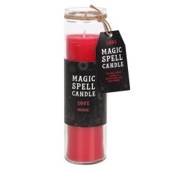 BOUGIE TUBE MAGIC SPELL - AMOUR - AMOUR - BOUGIE TUBE EN VERRE ROUGE ROSES 21CM - SPIRIT OF EQUINOX