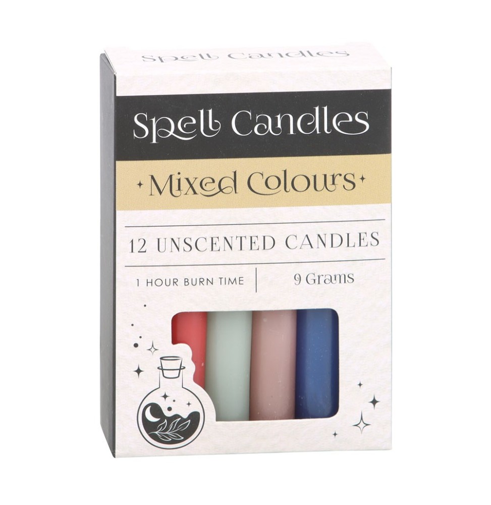 VELAS HECHIZO SPELL CANDLES - PAQUETE 12 VELAS COLORES SURTIDOS - SPIRIT OF EQUINOX-ESPELMES DE FELIÇ - SPELL CANDLES-HOSTENATURA