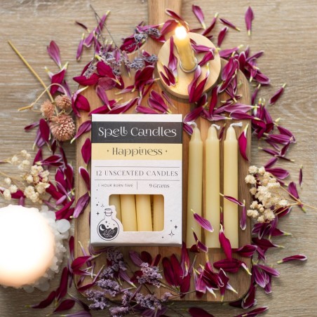 VELAS HECHIZO SPELL CANDLES - HAPPINESS - FELICIDAD - PAQUETE 12 VELAS AMARILLAS - SPIRIT OF EQUINOX