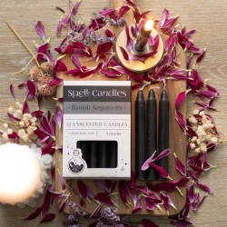 SPELL CANDLES SPELL CANDLES - BANISH NEGATIVITY - CONTRA A NEGATIVIDADE - PAQUETE DE 12 VELAS NEGRAS - SPIRIT OF EQUINOX