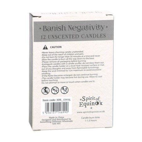 VELAS HECHIZO SPELL CANDLES - BANISH NEGATIVITY - CONTRA NEGATIVIDAD - PAQUETE 12 VELAS NEGRAS - SPIRIT OF EQUINOX