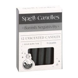 SPELL CANDLES SPELL CANDLES - BANISH NEGATIVITY - Against NEGATIVITY - PACHET 12 LUMANARI NEGRE - SPIRIT OF EQUINOX