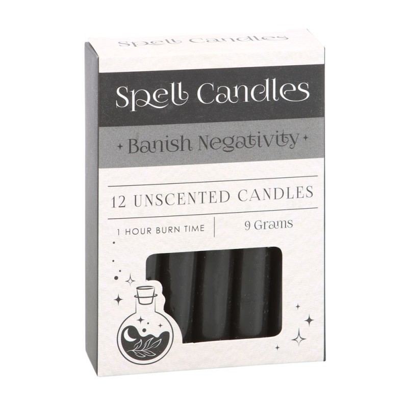 ESPELMES FET SPELL CANDLES - BANISH NEGATIVITY - CONTRA NEGATIVITAT - PAQUET 12 ESPELMES NEGRES - SPIRIT OF EQUINOX-ESPELMES DE FELIÇ - SPELL CANDLES-HOSTENATURA