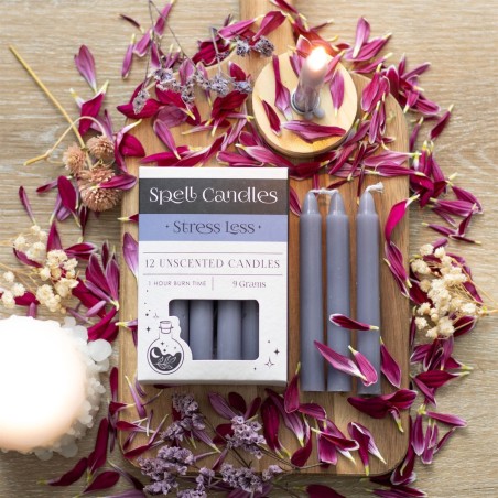 VELAS HECHIZO SPELL CANDLES - STRESS LESS - ALIVIAR EL ESTRÉS - PAQUETE 12 VELAS MORADAS - SPIRIT OF EQUINOX