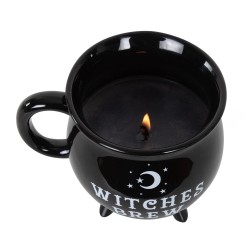 Black Cauldron Cup and Candle - Sandalwood and Vanilla - 10x13cm - 35 hours - Witches Brew - Spirit of Equinox