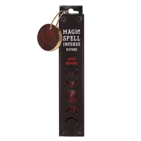 Incienso Hechizo Mágico Amor Rosa Roja - Magic Spell Incense Love Red Rose - 15 barritas + Portaincienso de Madera