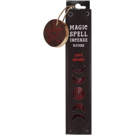 Incienso Hechizo Mágico Amor Rosa Roja - Magic Spell Incense Love Red Rose - 15 barritas + Portaincienso de Madera