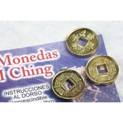 Golden I Ching (I-ching) Moedas - Set de 3 moedas con instrucións