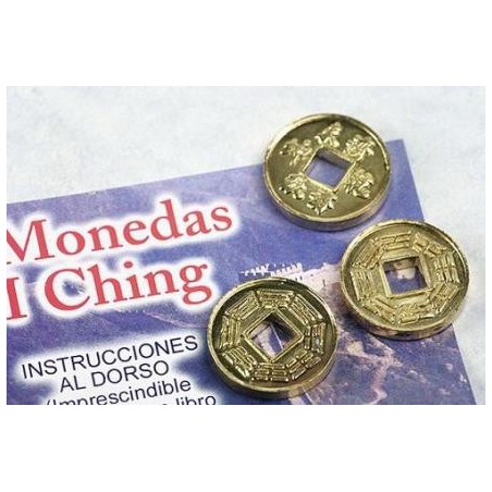 Monedas I Ching (I-ching) Doradas - Juego de 3 monedas con instrucciones