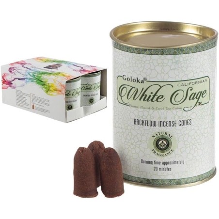 GOLOKA Lata de Conos Salvia Blanca de Reflujo - Blackflow Cones White Sage - Lata de 18 conos