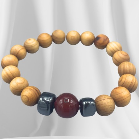 Pulsera de Madera de Cedro - Chakra Raíz - Jaspe Rojo