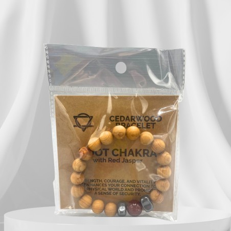 Pulsera de Madera de Cedro - Chakra Raíz - Jaspe Rojo