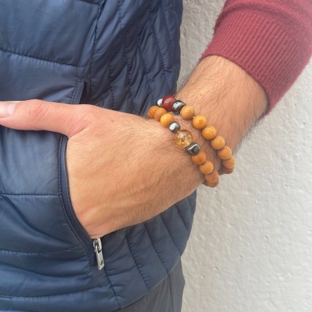 Pulsera de Madera de Cedro - Chakra Raíz - Jaspe Rojo