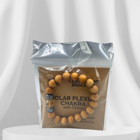 Pulsera de Madera de Cedro - Chakra Solar - Citrino