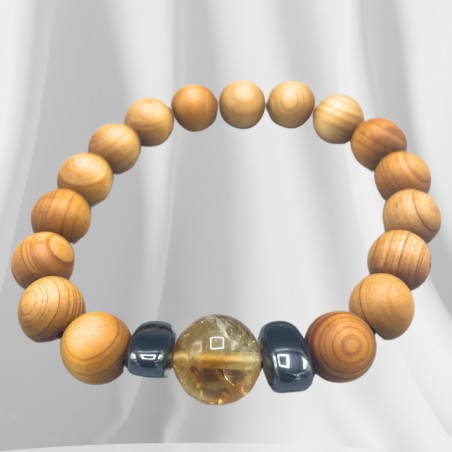 Pulsera de Madera de Cedro - Chakra Solar - Citrino