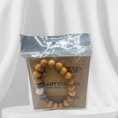 Pulsera de Madera de Cedro - Chakra del corazón - Cuarzo Rosa