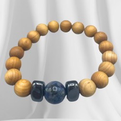 Bracciale in legno di cedro - Chakra della gola - Sodalite