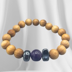 Bracciale in legno di cedro - Chakra del terzo occhio - Ametista