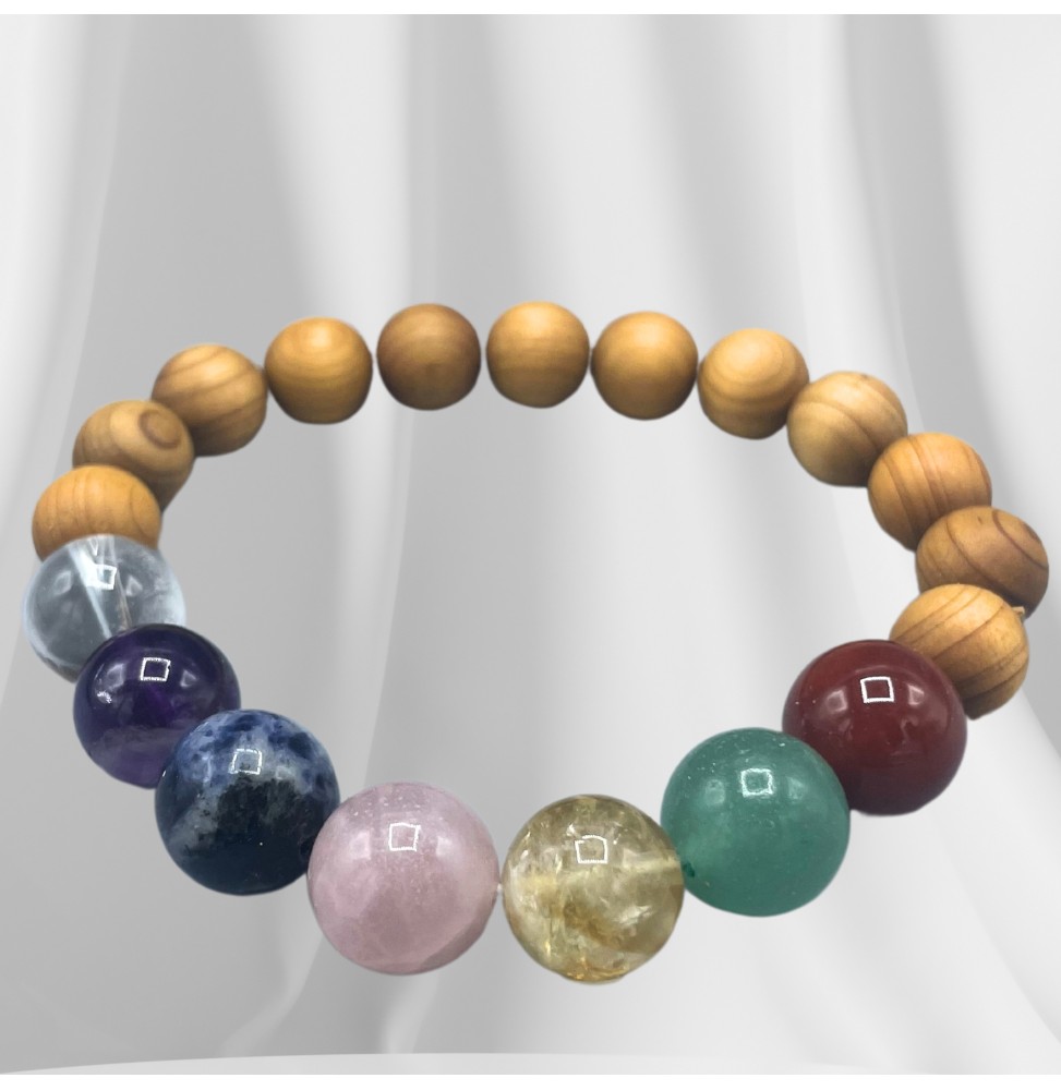 Pulsera de Madera de Cedro - 7 Chakras-シダーチャクラブレスレット-HOSTENATURA