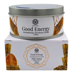 Lumanare din Ceara de Soia Ritualizata Palo Santo cu Pietre de Carnelia - Good Energy - Lumanare Green Tree - 70gr.