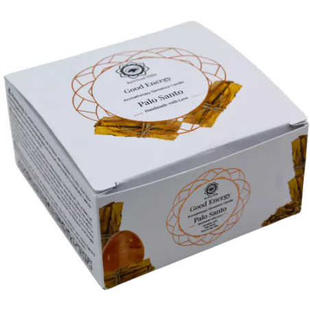 Vela de Cera de Soja Ritualizada de Palo Santo con Piedras de Carnelia - Buena Energía - Green Tree Candle - 70gr.