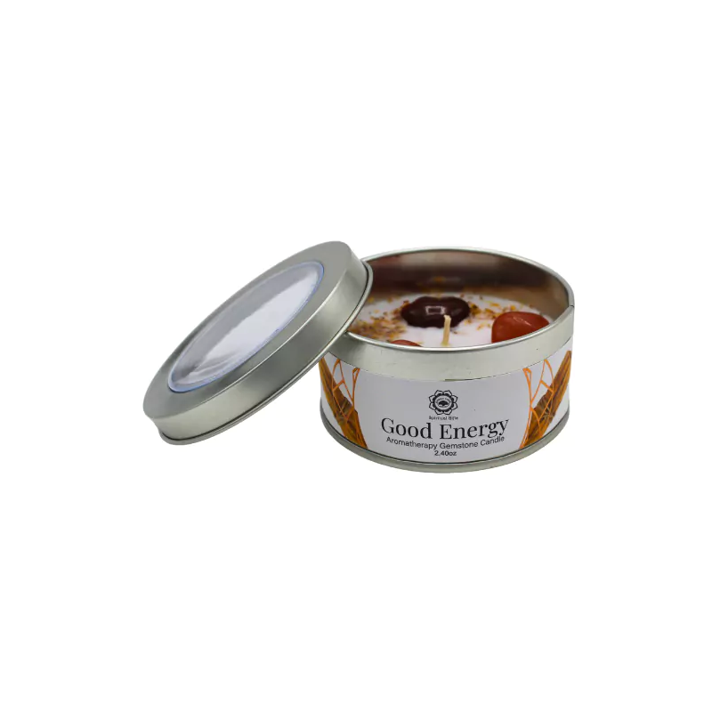 Candela Ritualizzata in Cera di Soia Palo Santo con Pietre di Carnelia - Buona Energia - Candela dell'Albero Verde - 70gr.-CANDELA DELL'ALBERO VERDE CANDELE RITUALIZZATE-HOSTENATURA