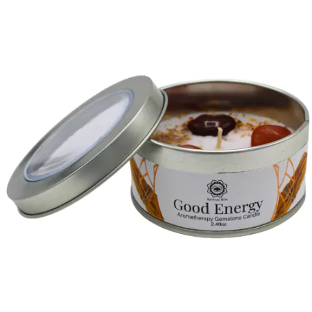 Vela de Cera de Soja Ritualizada de Palo Santo con Piedras de Carnelia - Buena Energía - Green Tree Candle - 70gr.