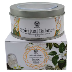 Bougie en Cire de Soja Ritualisée au Jasmin avec Pierres de Quartz Cristal - Équilibre Spirituel - Bougie Arbre Vert - 70gr.