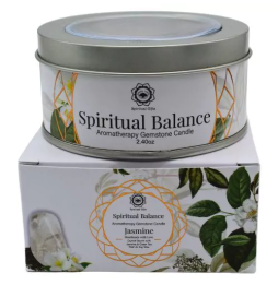 Jasmine Ritualized Soy Wax Candle with Crystal Quartz Stones - Spiritual Balance - Green Tree Candle - 70gr.