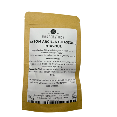 GHASSOUL Natürliche Mineralerdeseife aus Marokko - 100% reines und authentisches Rhassoul - 1 Beutel mit 100gr.