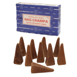 Cones de incenso SATYA Nag Champa Backflow - Cones Blackflow Dhoop - Caixa com 10 cones