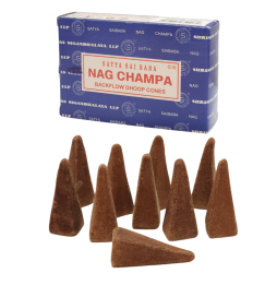 Cônes d'encens SATYA Nag Champa Backflow - Cônes Blackflow Dhoop - Boîte de 10 cônes