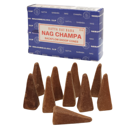SATYA Conos de Incienso de Reflujo Nag Champa - Blackflow Dhoop Cones - Cajita de 10 conos