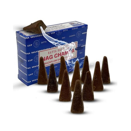 SATYA Conos de Incienso de Reflujo Nag Champa - Blackflow Dhoop Cones - Cajita de 10 conos