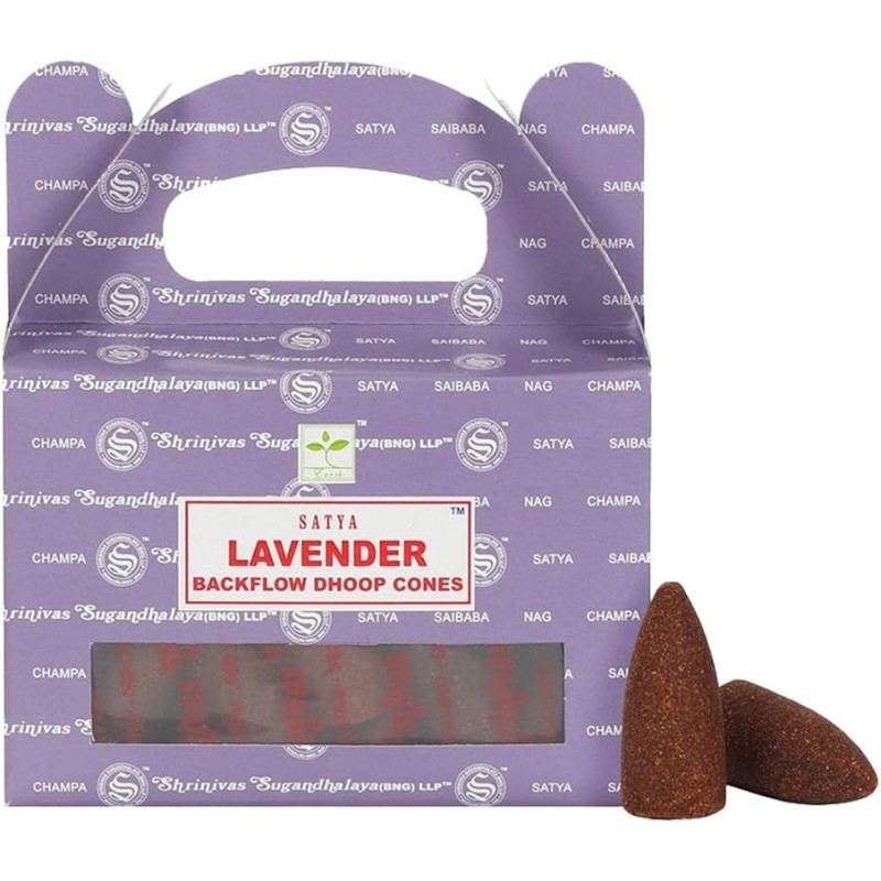 Cones de refluxo SATYA Lavender - Cones Blackflow Dhoop - Caixa com 24 cones-CONES DE INCENSO DE REFLOW AROMÁTICO-HOSTENATURA