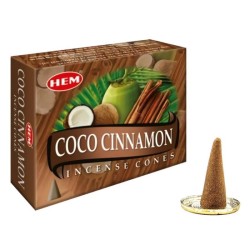 Cones de incenso de coco e canela HEM - 1 caixa de 10 cones