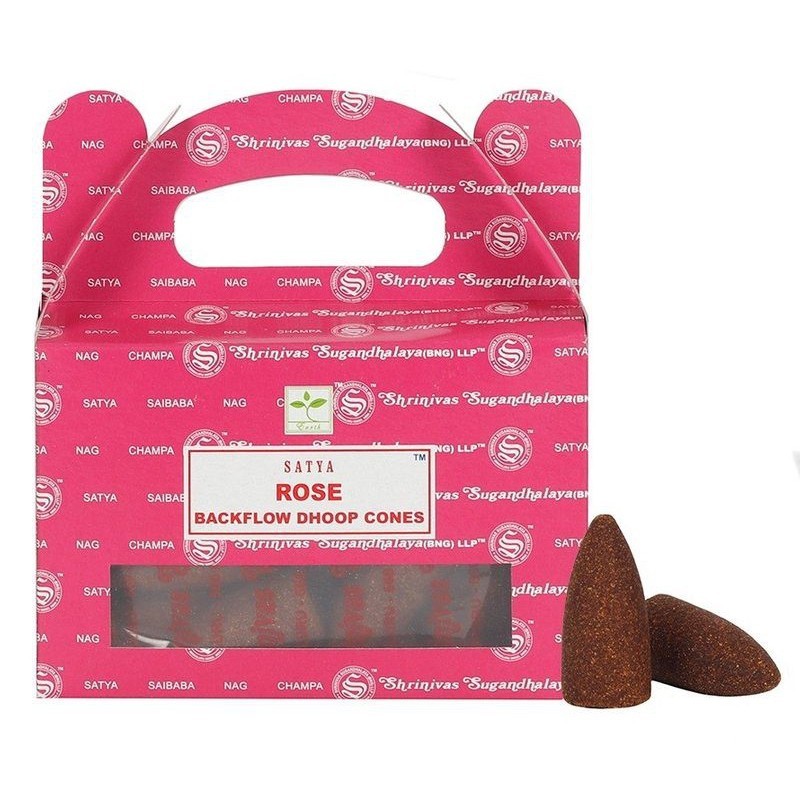 SATYA Conos de Reflujo Rosa Rose - Blackflow Dhoop Cones - Cajita de 24 conos-CONOS INCIENSO REFLUJO AROMÁTICO-HOSTENATURA