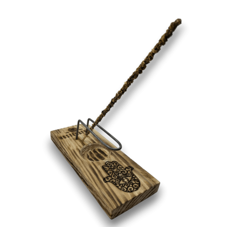 Quemador de Palo Santo y Soporte de Incienso | Porta Incienso | Diseño Hamsa - Mano de Fátima | Madera Natural | Hecho a Mano